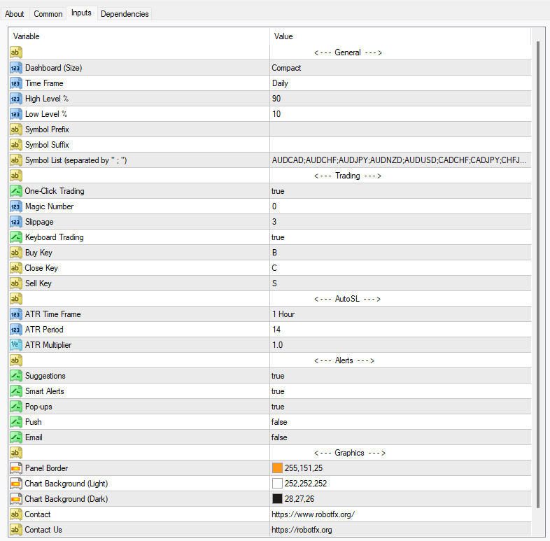 MultiTrader Expert Advisor Settings MT5 / MT4