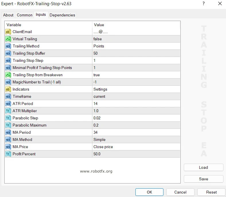 Trailing Stop EA Settings